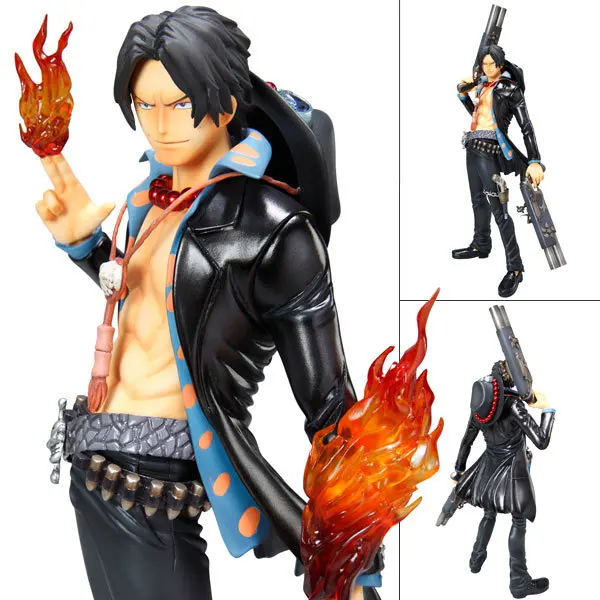 

23cm One Piece Ace Black coat fire Anime Action Figure PVC Collection toys for christmas gift Free shipping