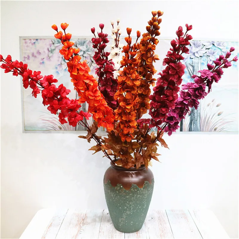 Искусственный цветок Осенний цвет фиолетовый 117 см длинная ветка Европейский