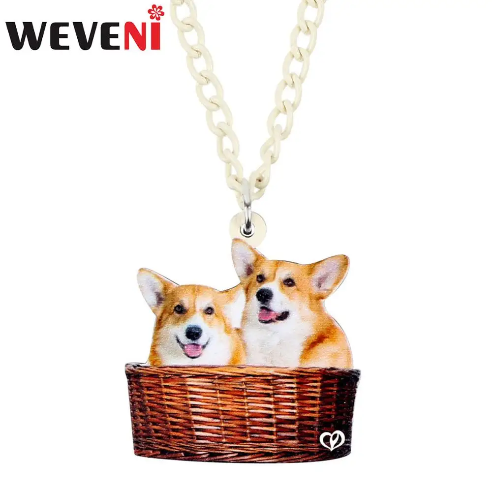 WEVENI акриловая искусственная кожа двойная Corgi цепь воротник забавные украшения