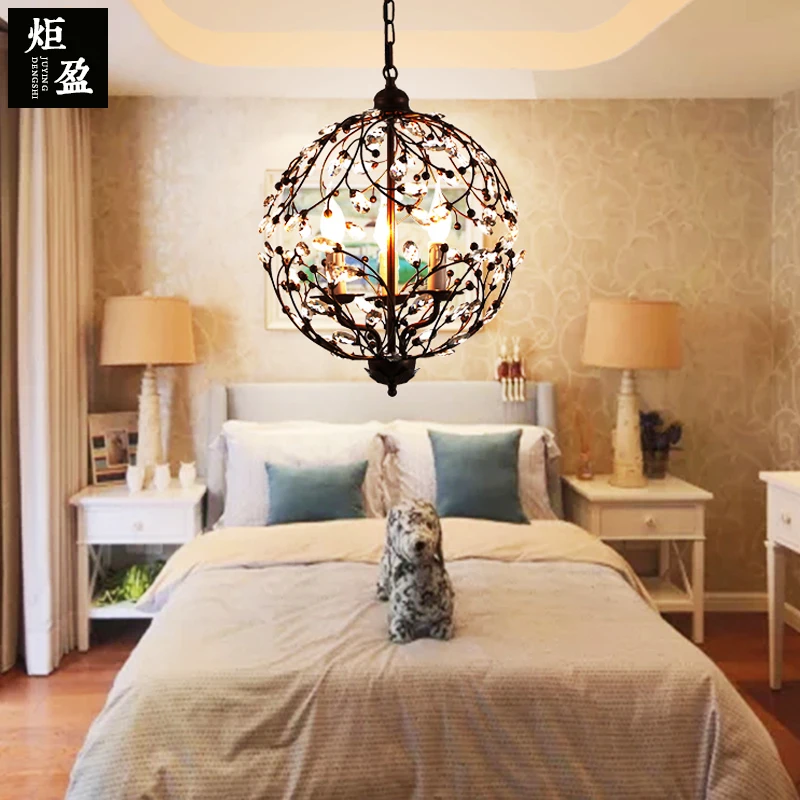 

Nordic retro iron crystal personality branch spherical Chandelier diameter 50cm dining room garden