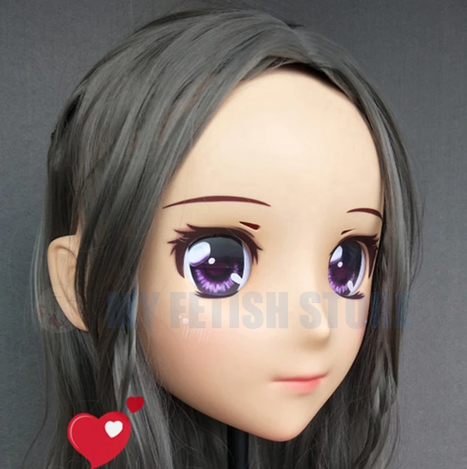 (Jiang 07) Женская милая девочка резиновая полуголовая маска кигуруми с BJD глазами
