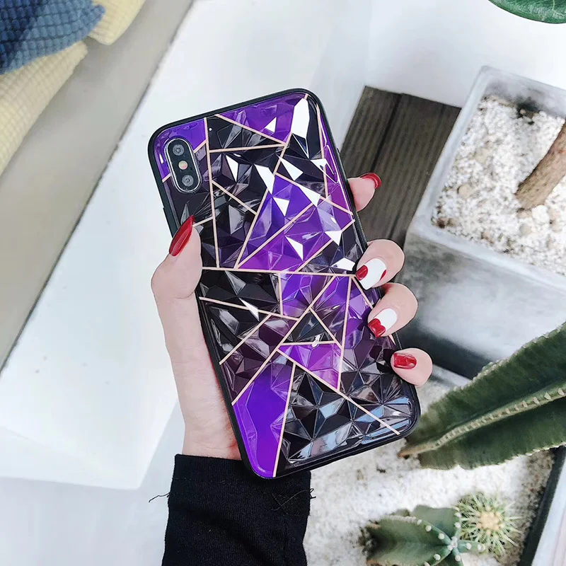 3D чехол с ромбовидным узором для iPhone X XS Max XR геометрический треугольник Капа Fundas 8