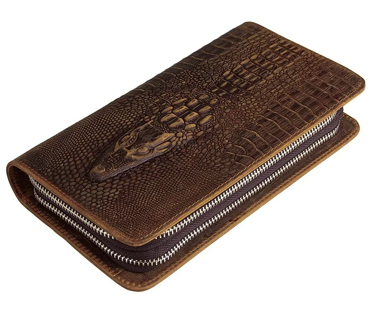 Коричневый Винтажный Мужской кошелек Nesitu из кожи аллигатора с узором Crazy Horse