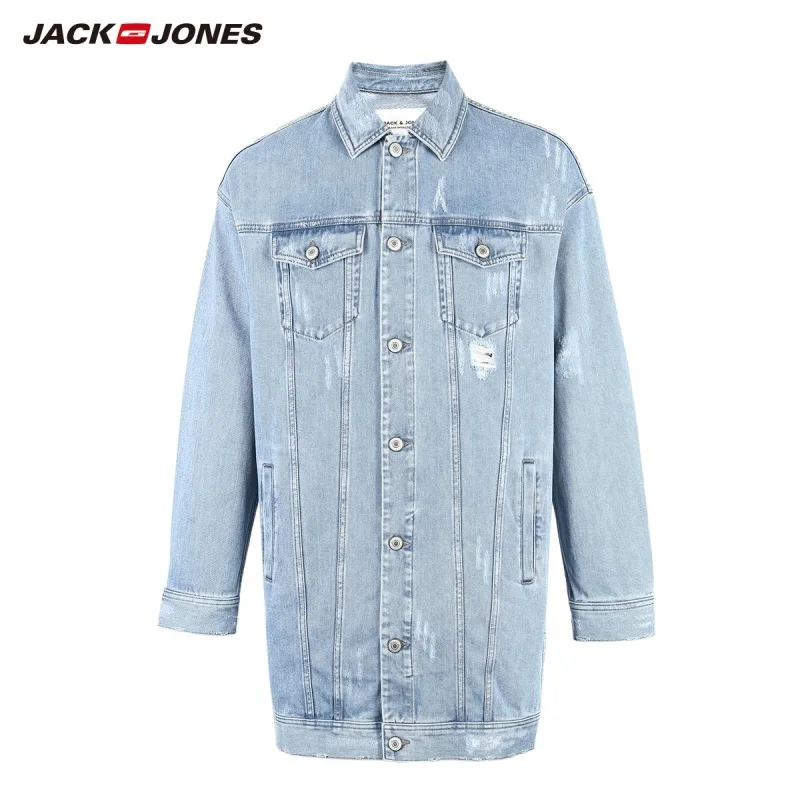 Мужской джинсовый Тренч JackJones длинный средней длины из 100% хлопка уличная одежда