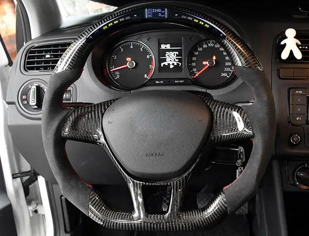 Для Volkswagen R line Golf POLO руль из углеродного волокна со светодиодом|Рулевые колеса и