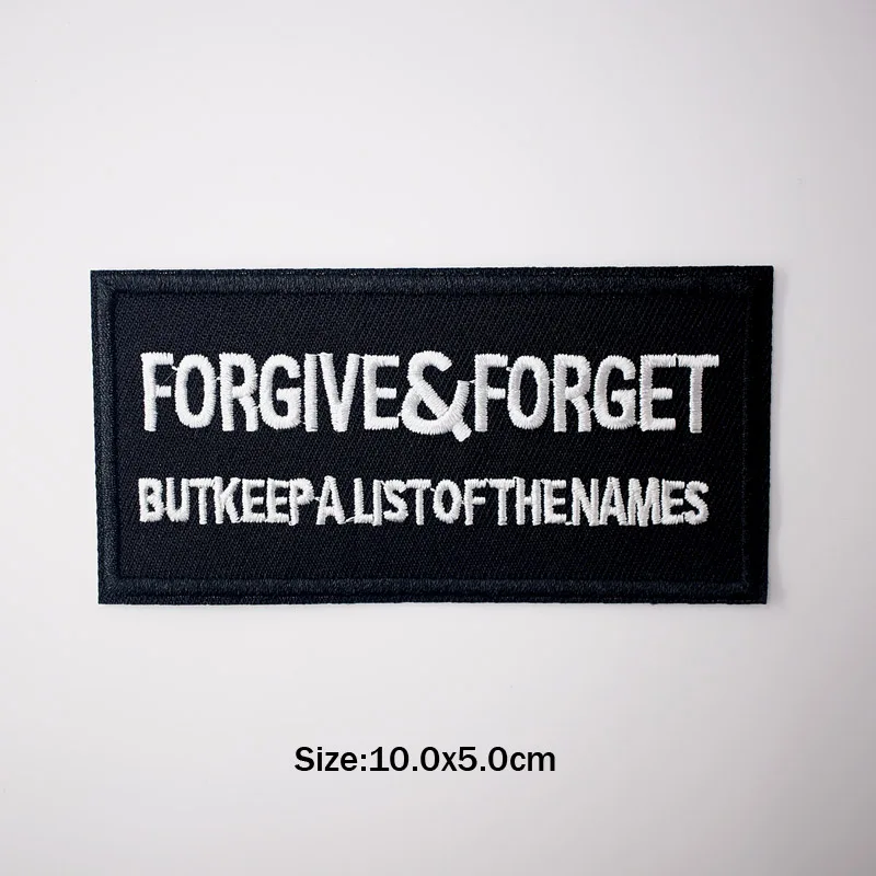 FORGIVE Черные слова железные на нашивках Значки для шитья шва пошива одежды костюмы пальто куртка брюки футболка брюки орнамент одежда - Цвет: FORGIVE
