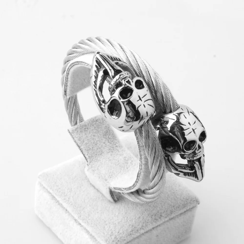 Мужской Браслет-манжета из нержавеющей стали серебристого цвета с двойным