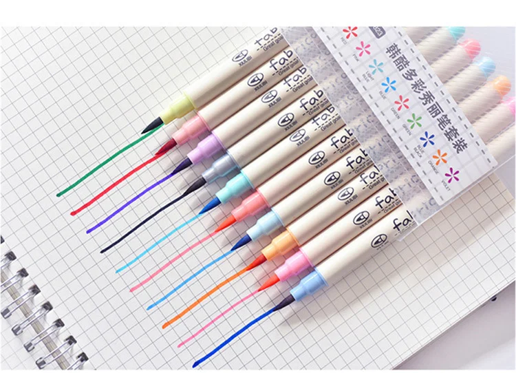 10 шт./лот Fineliner мягкая кисть ручка художественные цветные маркеры набор карандашей Сделай Сам каллиграфия Рисование письма школьные канцелярские принадлежности