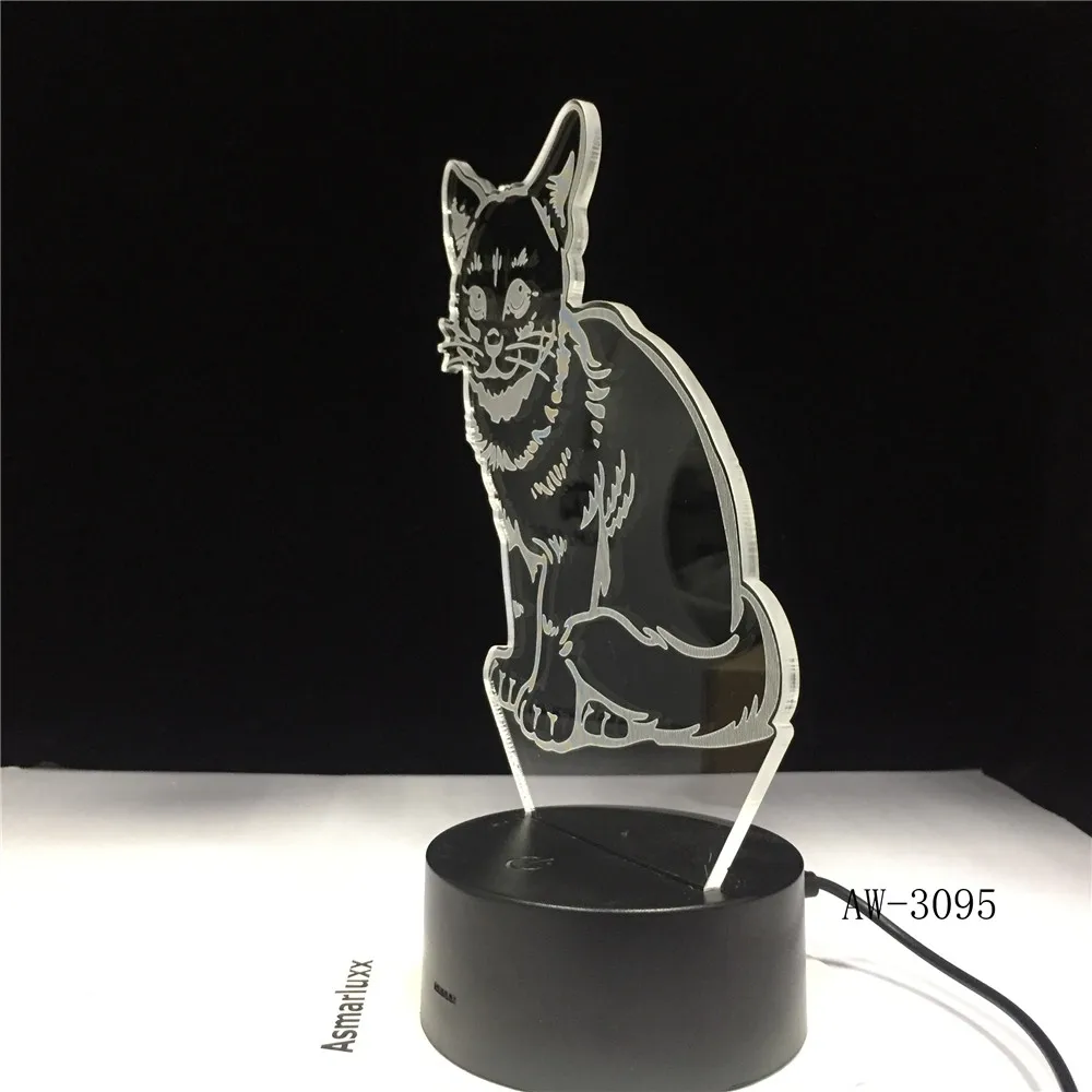3D 3095 светодиодный ночсветильник в виде кошки с USB зарядкой декоративная лампа