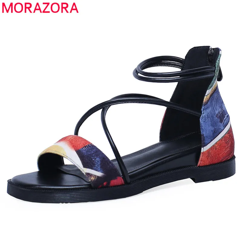 MORAZORA/2020 Новое поступление Женские босоножки из флока с принтом Летняя обувь