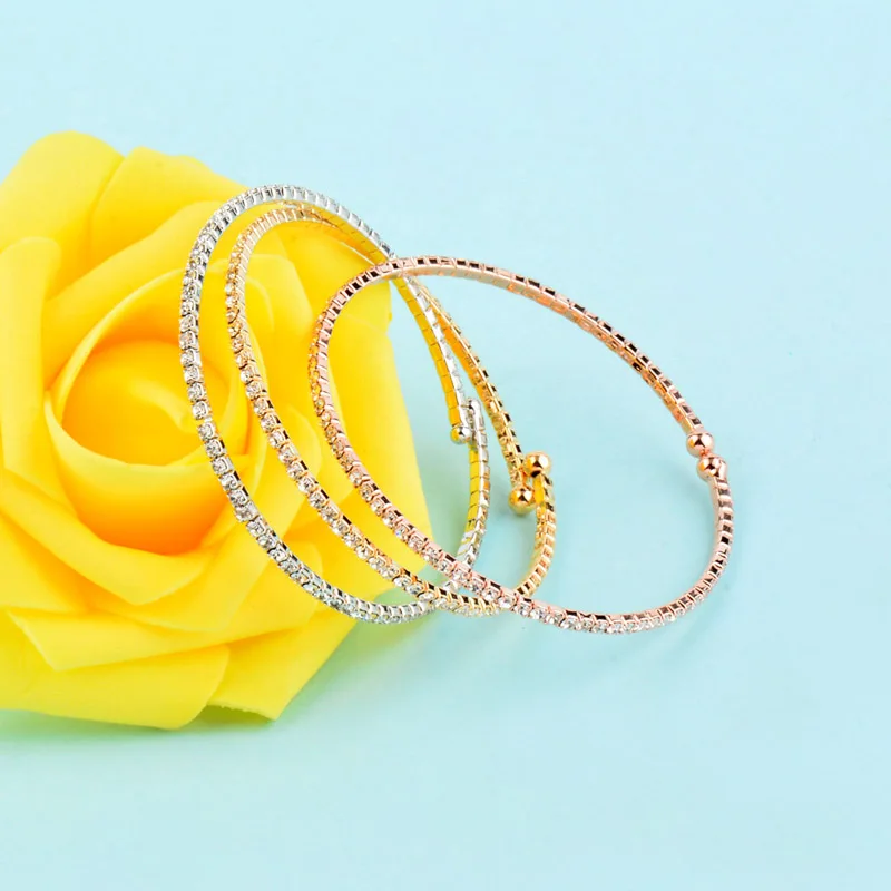 SINLEERY Trendy 3 Colors Full Rhinestone Thin Open Adjustable Bangle Bracelets For Women Lover Gift Pulseira Feminina Sl026 SSD