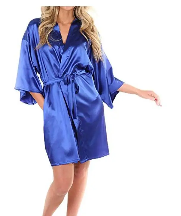 Royal blue Женский халат, шелковый атлас, однотонное кимоно, халат, модный банный ночной халат, сексуальный халат, большой размер, женский халат для подружки невесты - Цвет: Royal blue