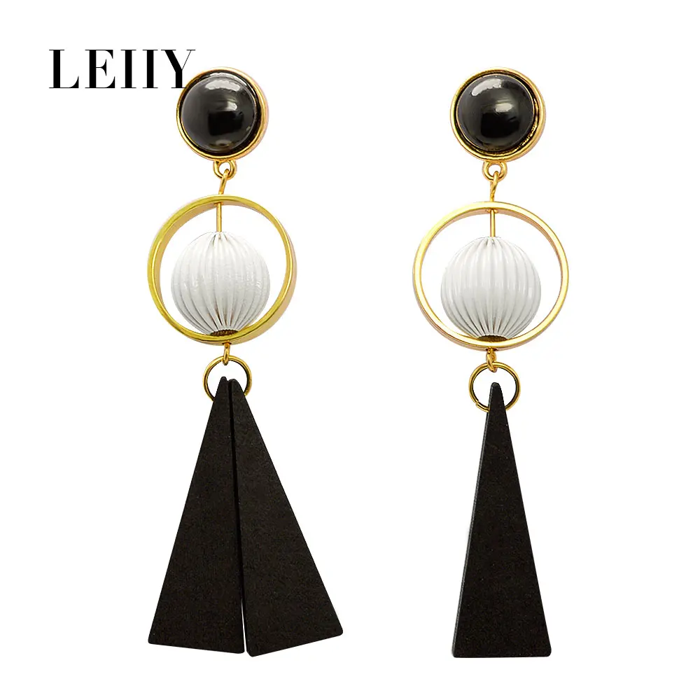 LEIIY элегантную асимметрию Треугольники черный натурального дерева Длинные