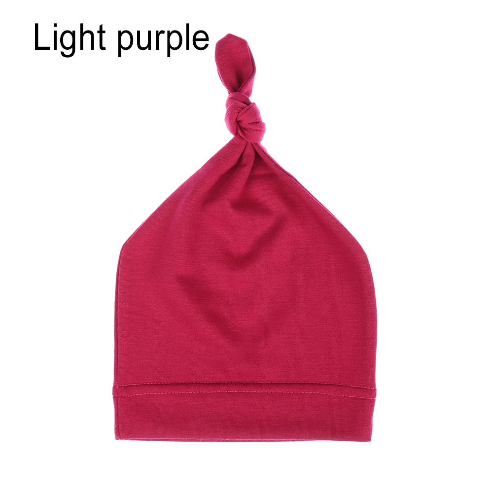 Light purple 1 шт., новые модные однотонные детские вязанные шапки, хлопок, набивная шапочка для сна и шапки для детей 0-12 месяцев, аксессуары для новорожденных - Цвет: Light purple