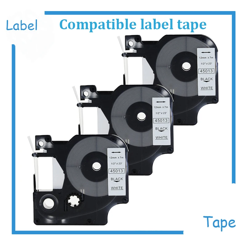 D1 этикетка лента 45013 S0720530 совместима с DYMO LabelManager 160 черный на белом 1/2 дюйма x 23 фута