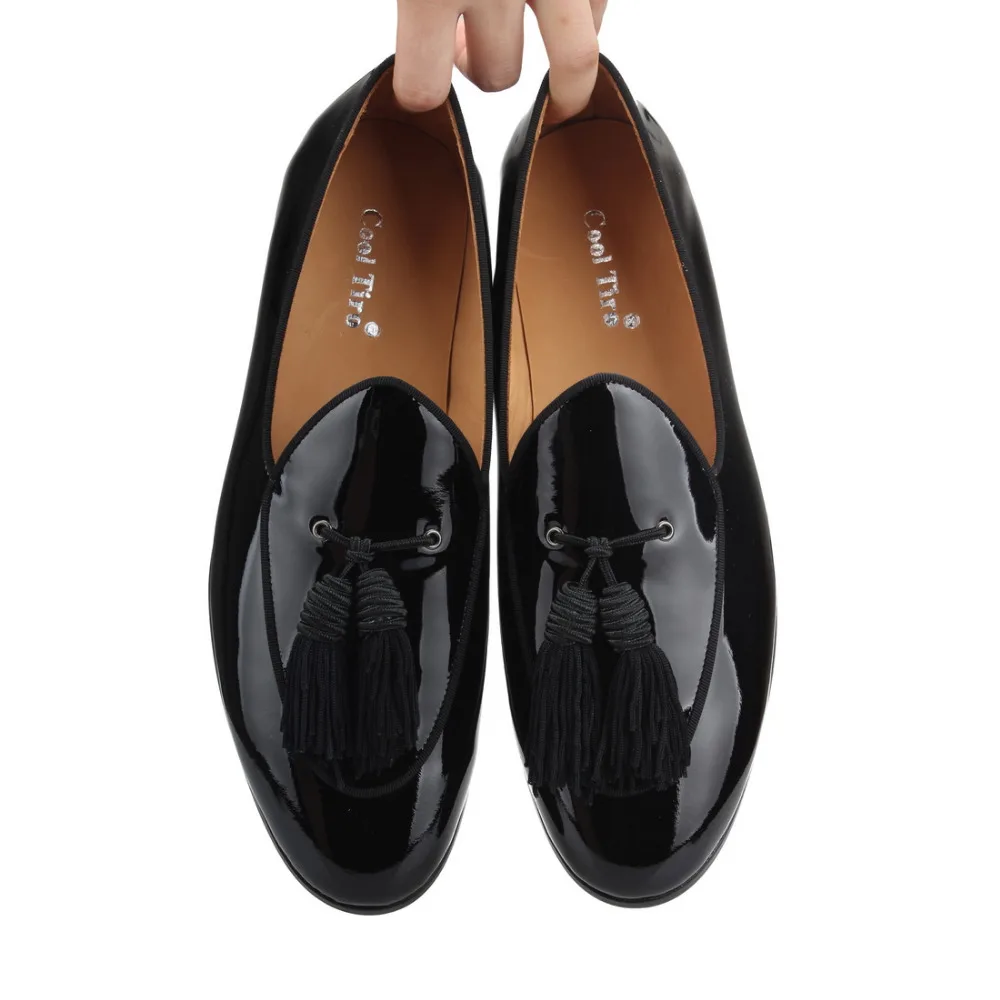 COOL TIRO Black patent leather men shoes New Tassel stitching breathable comfortable loafers luxury men's flats casual | Обувь