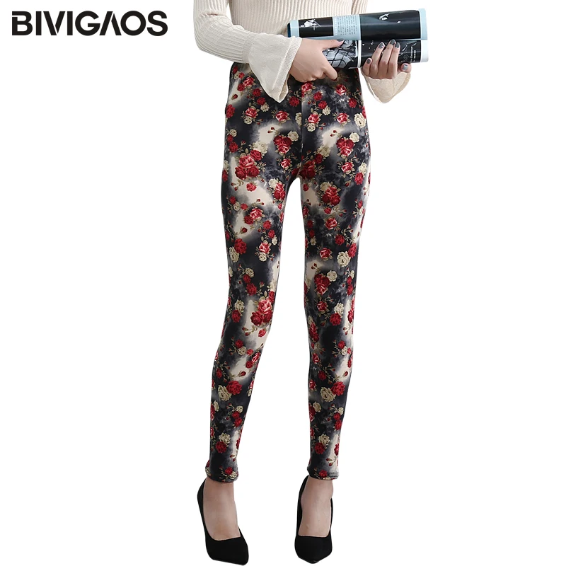 BIVIGAOS женские Досуг леггинсы тонкие шлифовальные красные розовые с цветочным