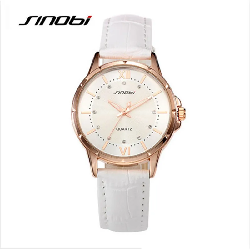 Часы наручные SINOBI женские со стразами брендовые Роскошные модные с кожаным