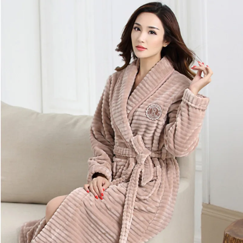 Warm Winter Flannel Men Bathrobe Women Autumn Thick Velvet Coral Fleece Bath Robes Couple Luxury Belt Sleepwear Nightgown