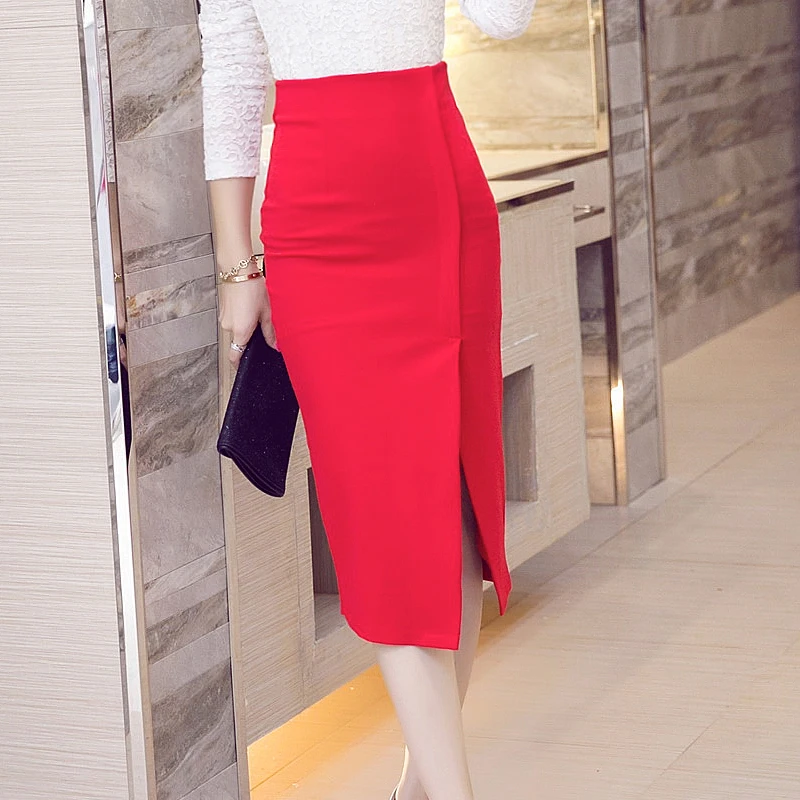 

Customize Size 3XS-10XL High Waist Women Midi Pencil Skirts New Fashion Split Office Style Ladies Elegant Slim Stretch Skirt