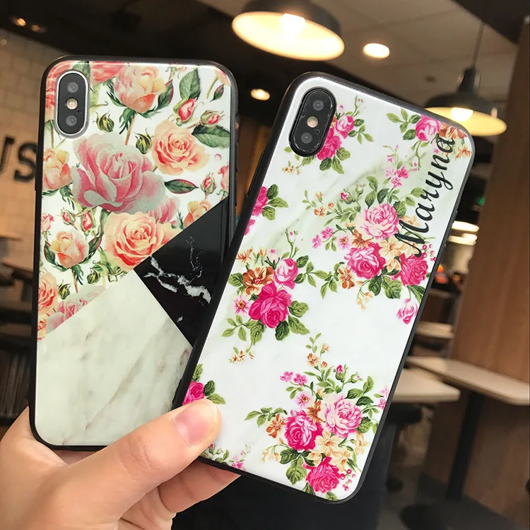 Floral rose varnish glossy soft shell marble phone case for Iphone X iphone 8 8plus 7 7plus 6 6splus 6s fundas |