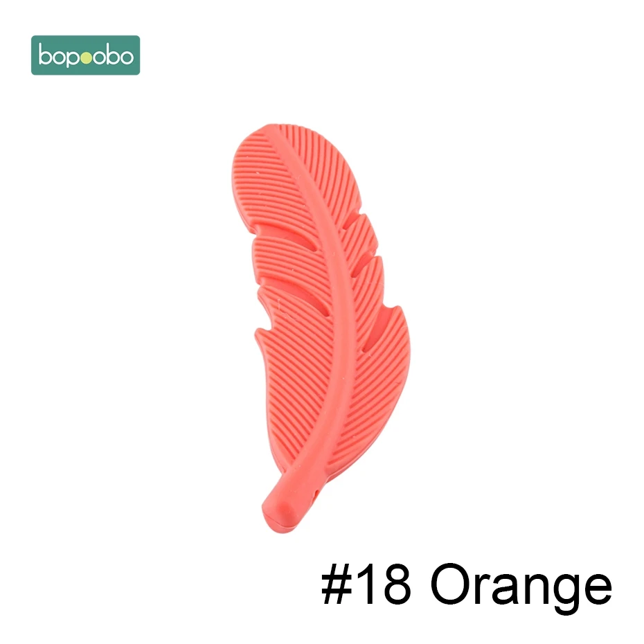 Orange Feather Bopoobo 20 шт. силиконовый бисер с перьями для малышей, маленький стержень для детей, Детский силиконовый Прорезыватель для зубов с перламутровыми листьями, силиконовый Прорезыватель для грызунов - Цвет: Orange Feather