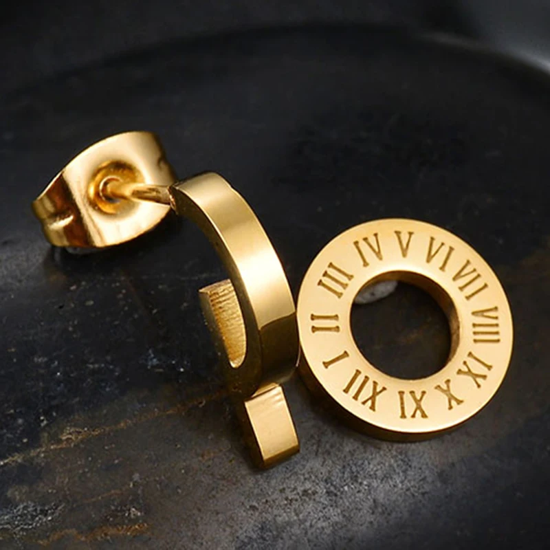 Высококачественные круглые серьги гвоздики из нержавеющей стали с цифрами для
