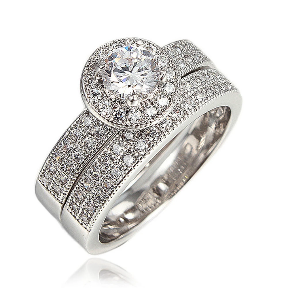 

Engagement Ring Set White Gold Filled Sparkling Bridal Womens Rings