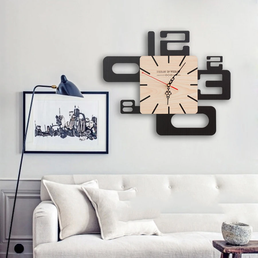 Large Watch Wall Clock Modern Design Kitchen Antique Wood Silent Clocks Home Saat Klok Living Room Decoration 5587 | Дом и сад