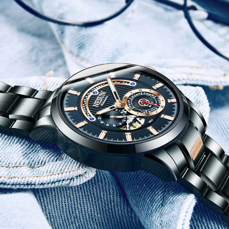 Роскошные спортивные механические часы Nesun мужские Модные Автоматические