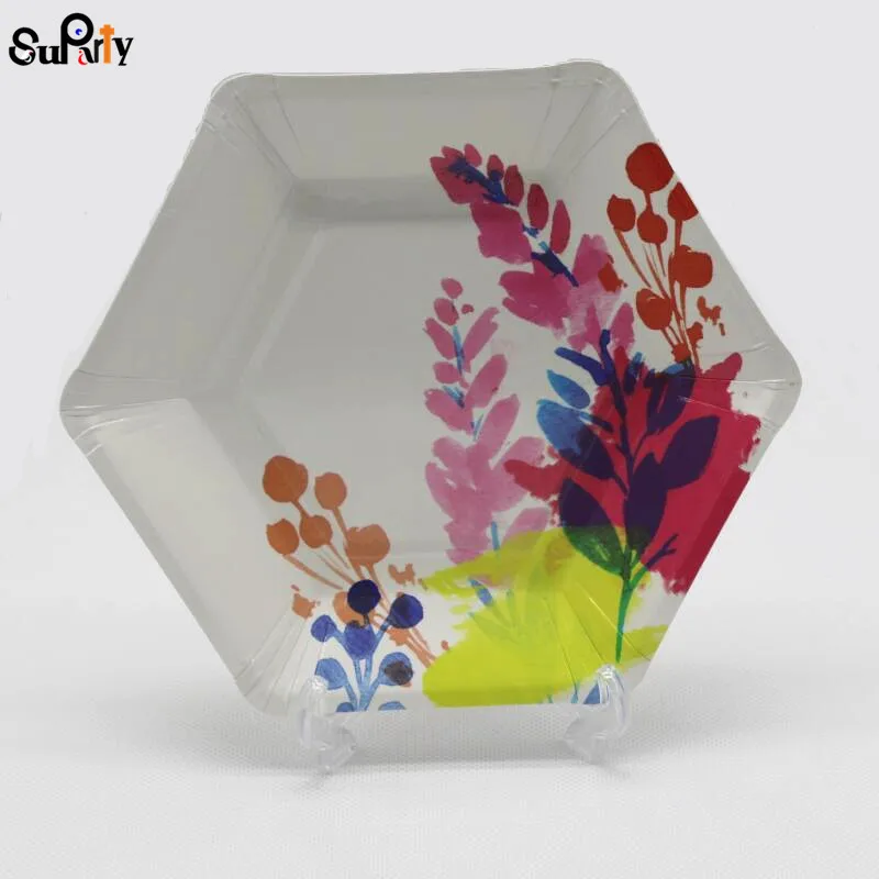 120pcs Flower Paper Plates Anniversary Tableware Party Supplies for Birthday Wedding Engagement Bridal Baby Shower oh | Дом и сад