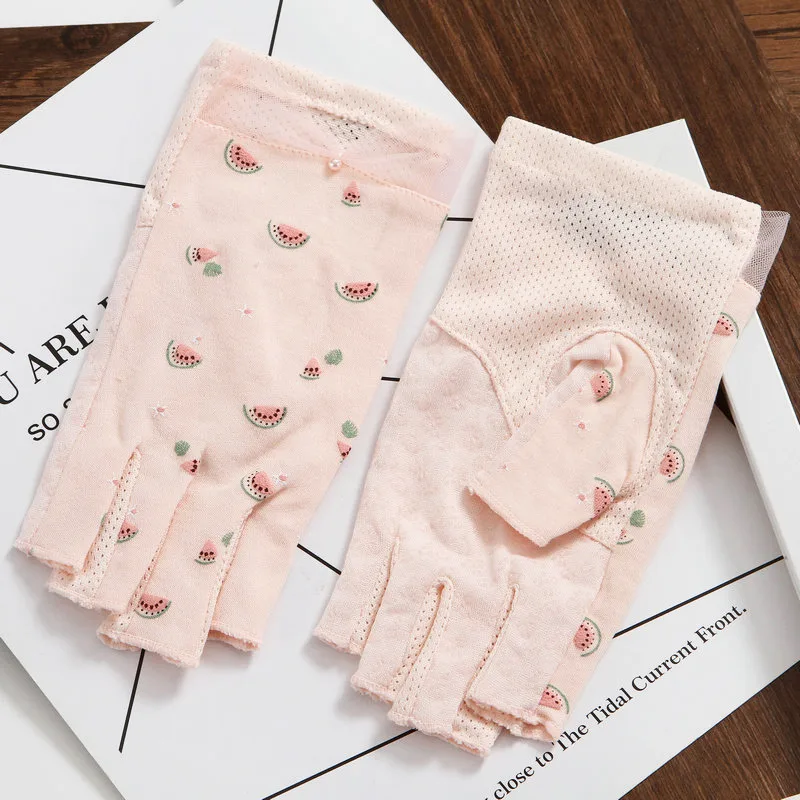light pink Женские рабочие летние хлопковые перчатки с защитой от солнца с защитой от ультрафиолета, женские студенческие летние Нескользящие перчатки без пальцев для вождения 3-TBFS15 - Цвет: light pink