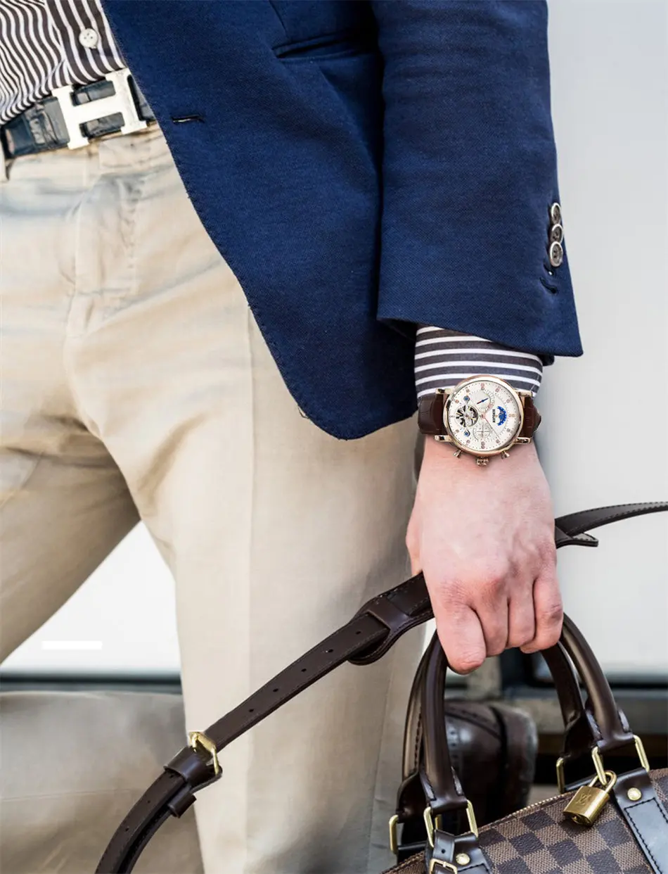 Мужские автоматические механические часы Tourbillon, люксовый бренд, мужская мода, натуральная кожа, мужские многофункциональные часы, relogio masculino