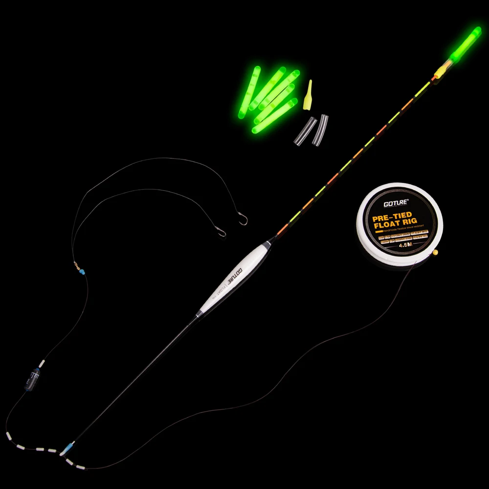 

Goture Vertical Buoy Fishing Floats Set Fishing Rig with Main Line/Leader/Hook+Fishing Light Stick Float For Fishing Tackle