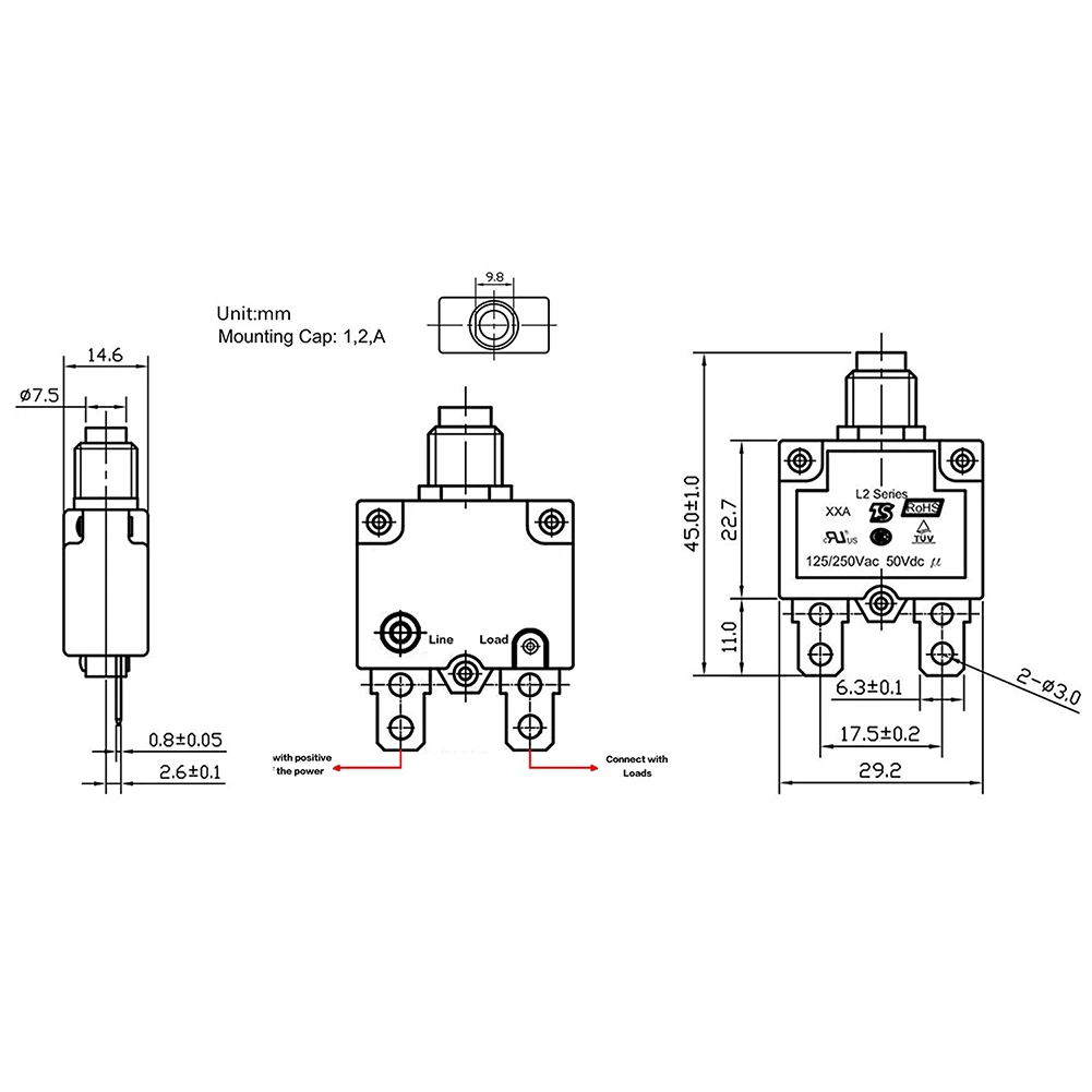5A/10A/15A/20A/30AMP Panel Mount Push Button Moulded Case Resettable Electric Protection Circuit Breaker Thermal Air Switch |