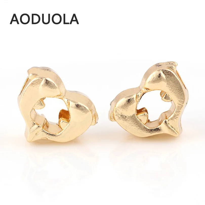 10 шт./партия золотистые бусины из сплава с двойным дельфином в форме сердца DIY