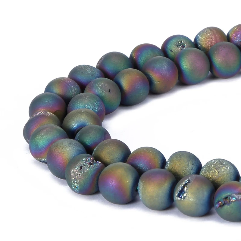 

6mm 8mm 10mm 12mm Natural Stone Beads Round Matte Colorful Frosted Drusy Agata Loose Beads For Diy Jewelry Making Bracelet