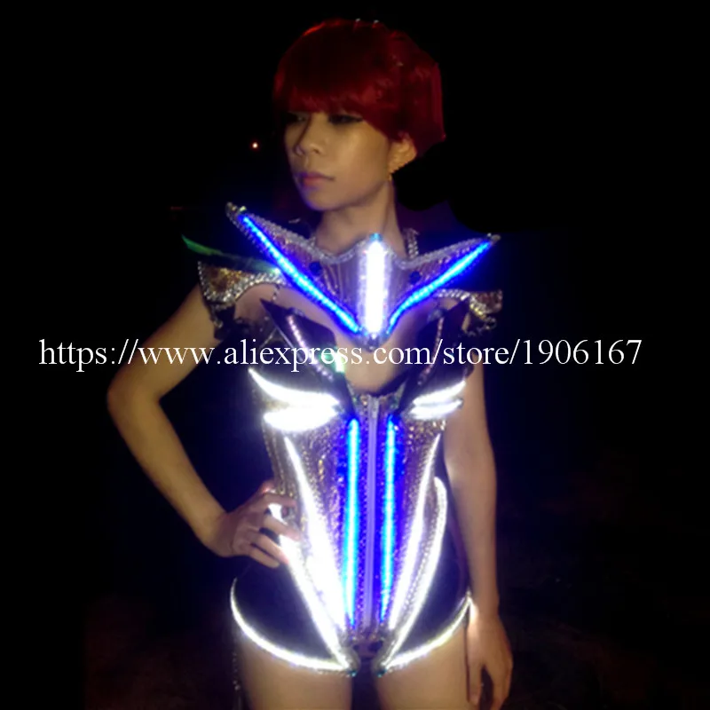 Светодиодные костюмы для бальной комнаты певицы DJ одежда сексуальная женская