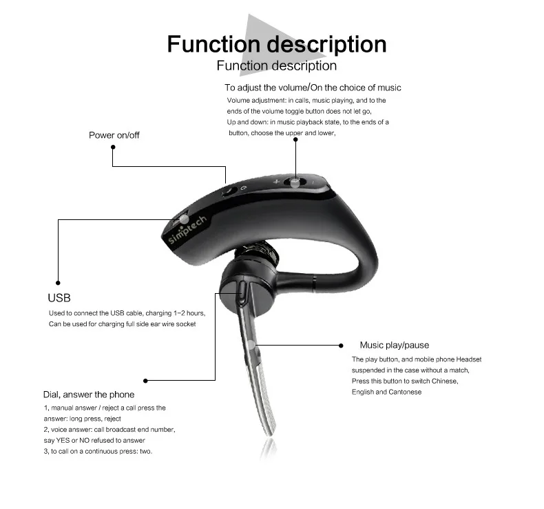 Simptech SV8 Беспроводная Связь Bluetooth 4.1 Стерео Наушники Бизнес Гарнитура с Микрофоном