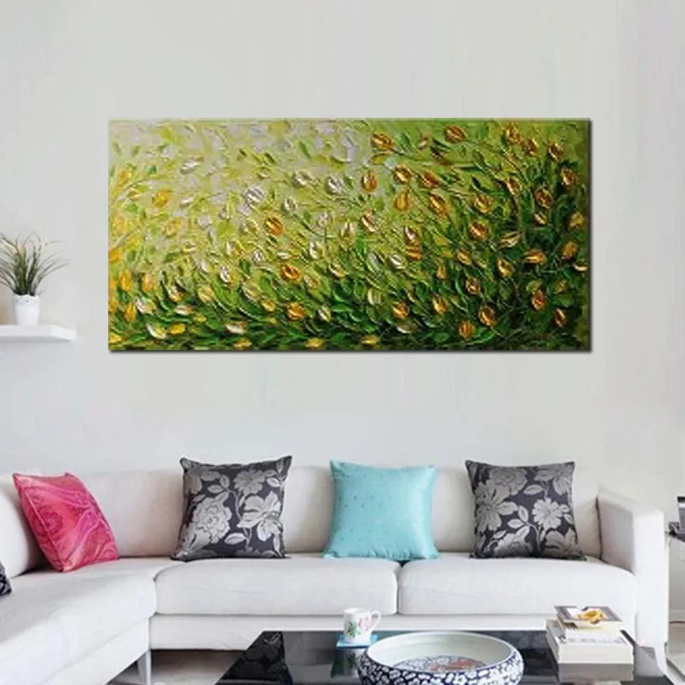 

Hand Painted Modern Thick Impasto Yellow Flower Canvas Art Oil Painting Canvas Wall Picture Living Room Bedroom Home Wall Decor