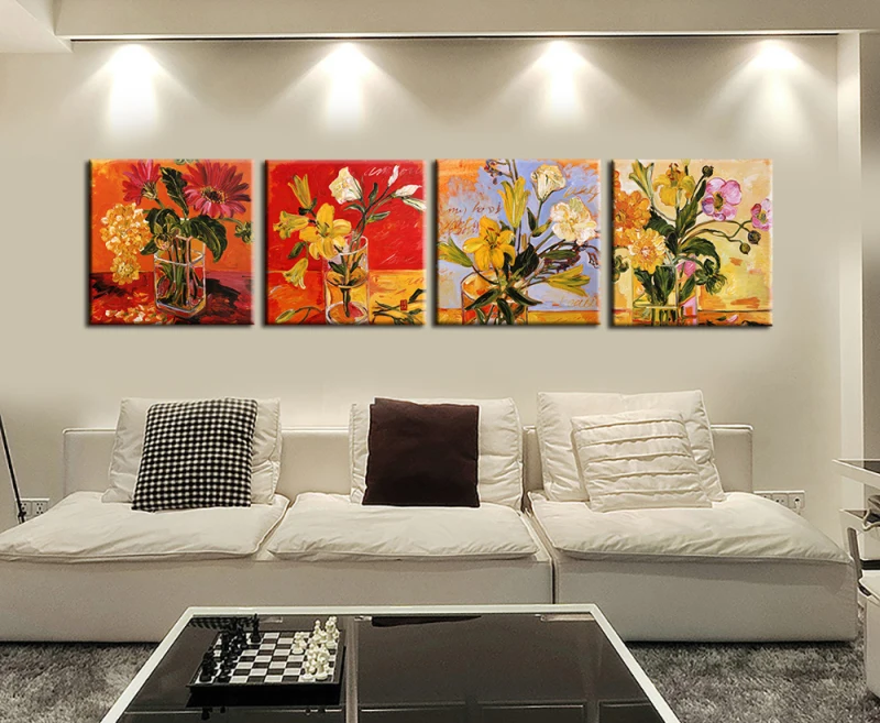 4 шт. картина маслом на холсте красивая ваза цветок современный плакат настенная