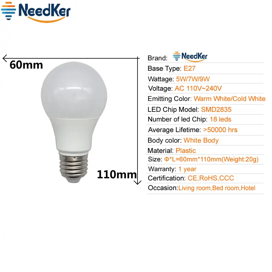 Светодиодные лампы NeedKer A60 E27 SMD2835 5 Вт 7 9 светодиодсветильник лампа 110 В