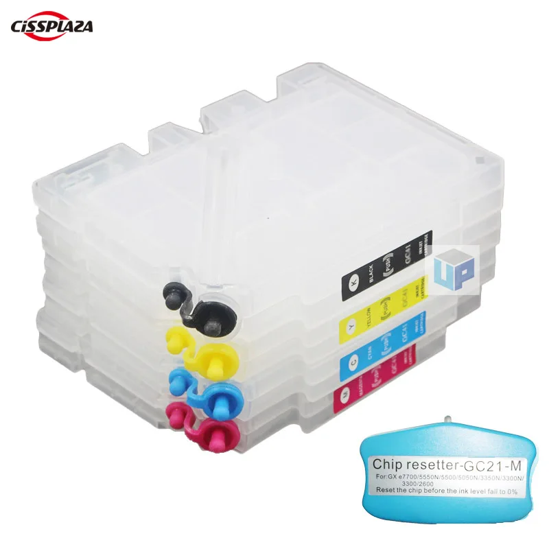 

Многоразовый чернильный картридж для Ricoh GX3050N GX3050SFN GX5000 GX5050N GX7000 GX2050N GX2500 GX3000 GC21 с чипом и чипом resetter