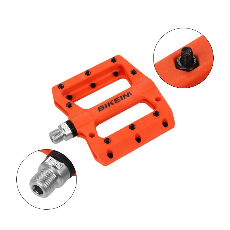 

BIKEIN Cycling Mountain Bike Nylon Pedal 9/16" Red/Orange/Black/Blue Cycling MTB Bearing Platform BMX Pedals Bicycle Parts 355g