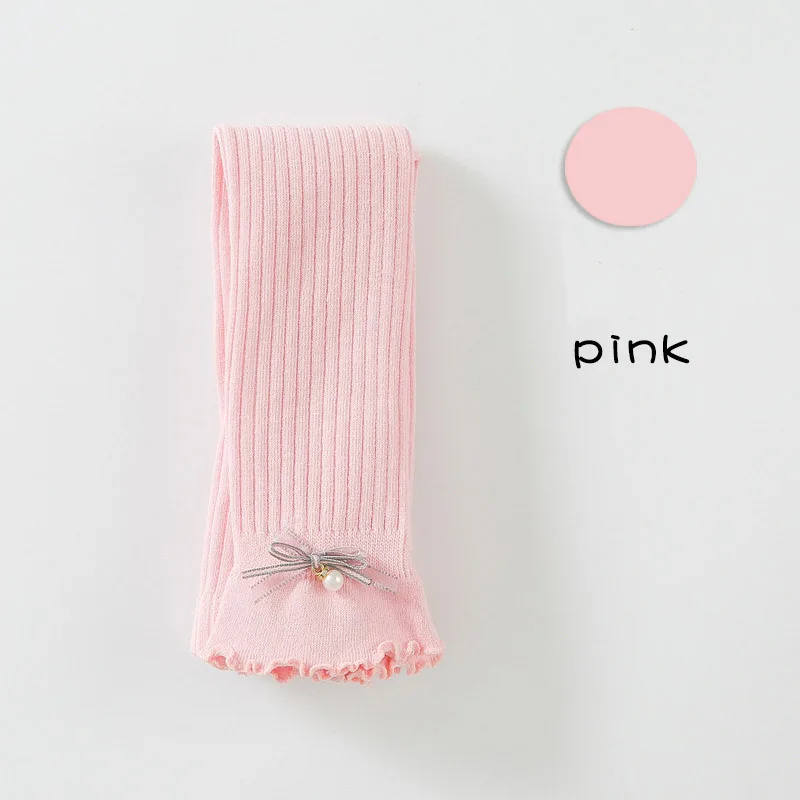 pink Модные детские вязанные леггинсы с оборками для девочек; Эластичный Бант принцессы; леггинсы с бусинами для маленьких девочек; одежда для детей; Getry Leginsy - Цвет: pink
