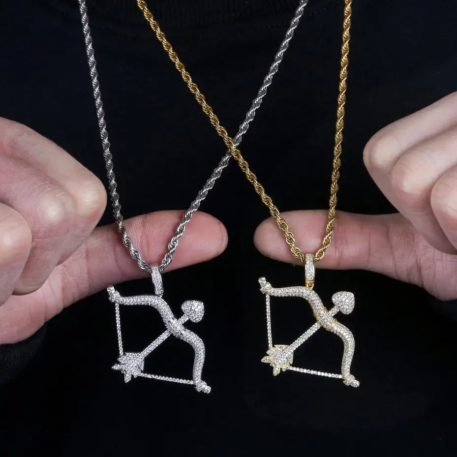 Новый дизайн Iced Out лук и кулон Стрела Твердые назад цепочки ожерелья хип хоп