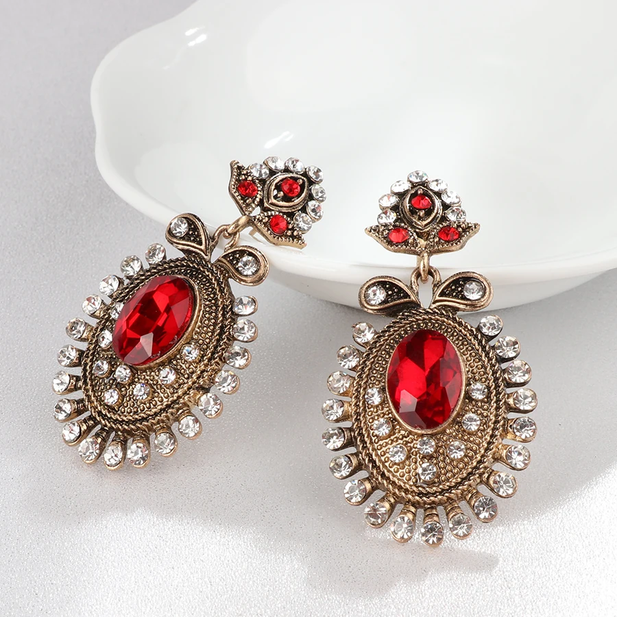 Kinel Party Gifts Red Drop Earrings For Women Fashion Antique Gold Color White Crystal Flower Vintage Jewelry 2018 New | Украшения и