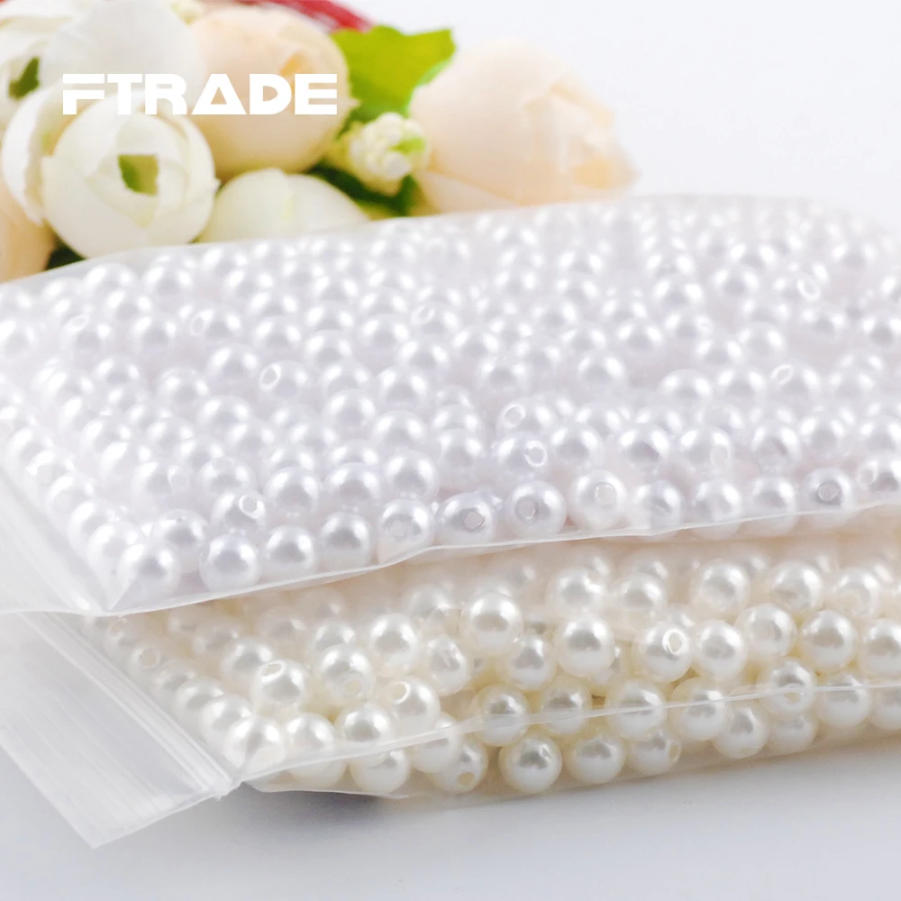 Имитация жемчуга из АБС-пластика белый/бежевый цвет с прямым отверстием для