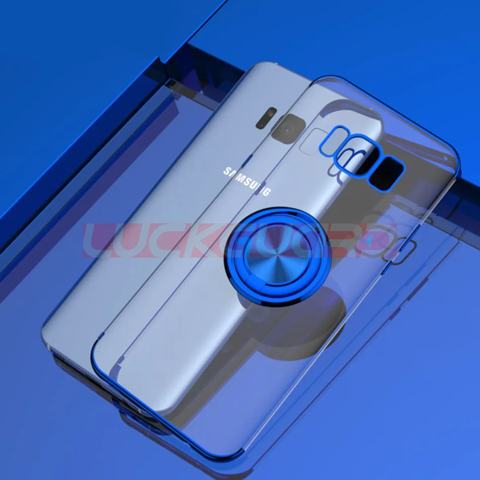 Прозрачный чехол с покрытием для samsung Galaxy S8, S9, S10, Note 8, 9, 10 Plus, J4, J6, A7,, J7 Prime, магнитное кольцо, силиконовый мягкий чехол