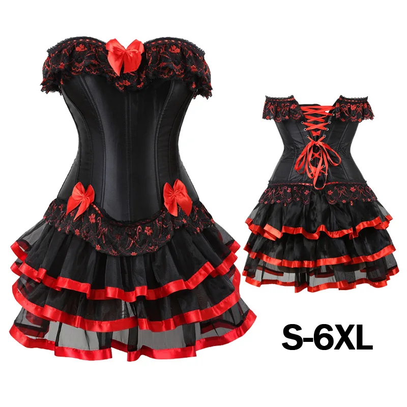 

Sexy Red Steampunk Corsets and Bustiers Gothic Lace Corset Dress Club Costume Plus Size Tutu Mini skirt S-6XL